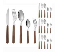 Royal Shang Youpin Wooden Handle Kitchen Stainless Steel Silverware Tableware Flatware Cutlery 5-piece Set Steak Knife Fork Spoon Teaspoon (Silver,20 pieces)
