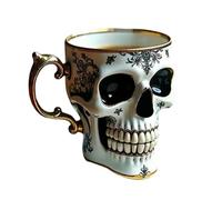 Royal Skull Coffee Mug,Gothic Porcelain Tea Cup with Gold Trim, Skull Coffee Mug Halloween Gifts, Great for Coffee Lovers and Collectors (A)
