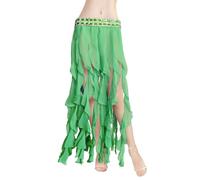 ROYAL SMEELA Belly Dance Chiffon Skirt for Woman Rhinestones Belly Dancer Costume Long Belly Dancing Skirt Women Sexy Belly Dance wear Ladies Tassel Bellydance Skirts Belly Dance Practice Skirt Green