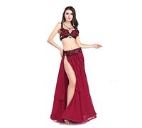 ROYAL SMEELA Bellydance Dress Stage Belly Dance Costume Set Dancing Bra Belt Maxi Skirt Dance Suit Chiffon Skirts and Sequins Embroidery Bra Belt Girdle 3pcs Women Belly Dancing Outfits