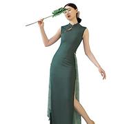 ROYAL SMEELA Chinese Qipao Dress for Women Cheongsam Dress Mandarin Collar Chinese Dresses Slit Chinese Traditional Clothes Sexy Qipao Cheongsam Dress Woman Green Sleeveless Cheongsam Long Dress