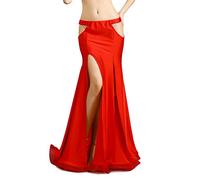 ROYAL SMEELA Sexy Slim Belly Dance Skirt Slit Hollow Out Dancing Skirts Belly Dance Costume Outfit Women Performance Clothes Split Mermaid Maxi Skirt Dresses Red