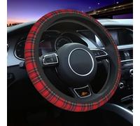 Royal Stewart Tartan Steering Wheel Cover Universal 15 Inch Advanced Anti Slip Elastic Breathable Car Steering Wheel Accessories, Black