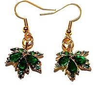 Royal Swan 18k Gold Plated Cannabis/Maple Leaf Earrings with Cubic Zirconium on Gold Tone Stainless Steel Hooks in a Velvet Gift Bag. Weed, Hemp, Marijuana Hippy/Boho Jewelry