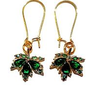 Royal Swan 18k Gold Plated Cannabis/Maple Leaf Earrings with Cubic Zirconium on Gold Tone Stainless Steel Kidney Wires in a Velvet Gift Bag. Weed, Hemp, Marijuana Hippy/Boho Jewelry