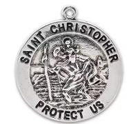 Royal Swan 20 Pcs Antique Silver 33x30mm Double-Sided St. Christopher Medals Charms Pendants for Making Jewelry. Christian Catholic Medals for Keychains, Necklaces, Making Jewelry Etc