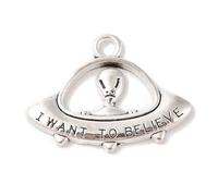 Royal Swan 20 Pcs UFO Alien 'I Want to Believe' Charms Antique Silver Flying Saucers Spaceship 31 x 23 x 3mm Rockets Aliens Science Fiction Space Travel, for Making Jewelry, Arts & Crafts