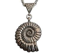 Royal Swan 3D Antique Silver Ammonite Fossil Pendant Necklace