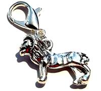Royal Swan 3D Antique Silver Lion Charm on a Sterling Silver Plated Lobster Clasp in a Velvet Gift Bag. Wild Animals, Big Cats Jewelry.Zipper, Bag, Key Charm
