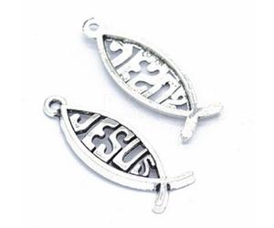 Royal Swan 50 x Tibetan Style Alloy Pendants, Jesus Fish Charms, Antique Silver, 27x10mm, The Ichthys Christian Charms