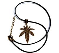 Royal Swan Antique Gold Tone Cannabis Leaf Pendant on a 45-50cm Waxed Cord Necklace in a Velvet Gift Bag. Hemp, Weed, Marijuana, Stoner, Choker Necklace.