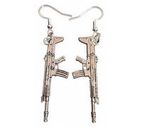 Royal Swan Antique Silver AK-47 (45mm) Assault Rifle Earrings on Hallmarked Sterling Silver Hooks in a Velvet Gift Bag. Gun, Weapon, Machine Gun, Military, army, Gangster Jewelry.