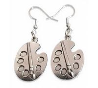 Royal Swan Antique Silver Artist's Paint Palette & Brush (30x20mm) Earrings on Hallmarked Sterling Silver Hooks in a Velvet Gift Bag. Painter, Impressionist, Art Expert Earrings.