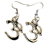 Royal Swan Antique Silver Aum, Om Earrings on Sterling Silver Hooks in a Velvet Gift Bag.Buddhist, Hinduism, Jainism, Yoga and Sikhism Jewelry.
