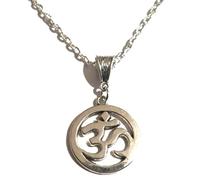 Royal Swan Antique Silver Aum, Om Pendant on a 22 Inch Sterling Silver Plated Chain Necklace in a Velvet Gift Bag. Buddhist, Hindu, Yoga Jewelry.