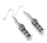 Royal Swan Antique Silver Big Ben (28mm) Earrings On Hallmarked Sterling Silver Hooks in a Velvet Gift Bag. London Landmark Clock.