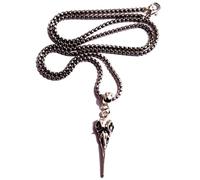 Royal Swan Antique Silver Bird Skull Necklace, 3.8cm Pendant, 60cm Stainless Steel Box Chain, Velvet Gift Bag, Beatrix Lestrange