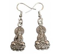 Royal Swan Antique Silver Bodhisattva Dangle Earrings on Hallmarked Sterling Silver Hooks in a Velvet Gift Bag.Buddhist, Buddha, Enlightenment, Buddhism Drop Earrings.