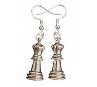 Royal Swan Antique Silver, Chess Queen (28x11mm) Earrings on Hallmarked Sterling Silver Hooks in a Velvet Gift Bag. Grandmaster, Chess Lover, Board Game Jewelry.40mm Drop Length.