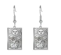 Royal Swan Antique Silver, Double Sided, The Sun Tarot Card Dangle Earrings on Hallmarked Sterling Silver Hooks in a Velvet Gift Bag. Spiritualist Jewelry.