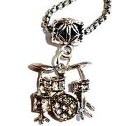Royal Swan Antique Silver Drum Kit Pendant Necklace, 60cm Stainless Steel Wheat Chain, Zirconium Stones in a Velvet Gift Bag