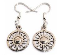 Royal Swan Antique Silver, Flaming Sun (20x16mm) Earrings on Hallmarked Sterling Silver Hooks in a Velvet Gift Bag. Planet, Celestial Themed Jewelry. Drop Length 3cm.