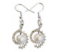Royal Swan Antique Silver Flower Earrings, with 21 Sparkling Diamantes Surrounding a BeautifuI Imitation Pearl on Sterling Silver Hallmarked Hooks in a Velvet, Drawstring Jewelry Bag.