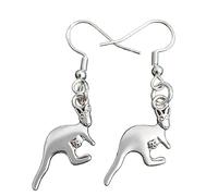 Royal Swan Antique Silver, Front-Facing Kangaroo (26x16mm) Earrings on Hallmarked Sterling Silver Hooks in a Velvet, Drawstring Gift Bag. Australian Animal Jewelry.