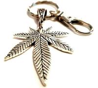 Royal Swan Antique Silver Ganja Marijuana Cannabis Hemp Weed Leaf Keyring Keychain Bag Charm in a Velvet Gift Bag Valentine's Day Stoner Keyring