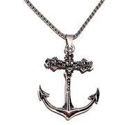 Royal Swan Antique Silver Gothic Skull Anchor Necklace with a 60 cm Stainless Steel Box Chain in a Velvet Gift Bag. Naval, Navy, Boat, Ship, Seaman, Pirate Jewelry for Men & Women
