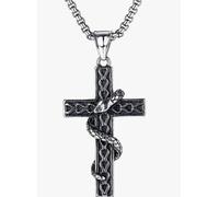 Royal Swan Antique Silver Gothic Snake Wrapped Around Cross Pendant Necklace on a 60cm Stainless Steel Chain. Punk Halloween Viking Nordic Crucifix Amulet Jewelry