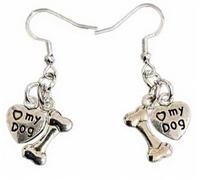 Royal Swan Antique Silver 'I LOVE MY DOG' Paw Print Earrings With Bones on Hallmarked Sterling Silver Hooks in a Velvet Gift Bag. Dog Lover Jewelry.