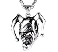 Royal Swan Antique Silver Jester, Joker Pendant on a 60 cm Stainless Steel Chain in a Velvet Gift Bag. Clown Hippy Boho Jewelry.