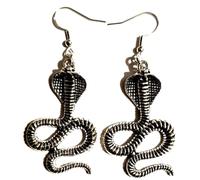 Royal Swan Antique Silver King Cobra Snake (45x28mm) Earrings on Sterling Silver Hallmarked Hooks in a Velvet Gift Bag. Reptile Lover Jewelry.