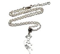 Royal Swan Antique Silver Kokopelli Pendant Necklace on a 16-24 inch Sterling Silver Plated Chain in a Velvet Jewelry Bag, Flute Playing Native American Fertility, Music Deity Jewelry