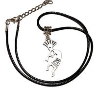 Royal Swan Antique Silver Kokopelli Pendant Necklace on a 18-20 inch Waxed Cord Chain in a Velvet Jewelry Bag, Flute Playing Native American Fertility, Music Deity Jewelry