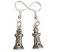 Royal Swan Antique Silver Lighthouse (21x9mm) Earrings on Hallmarked Sterling Silver Hooks, in a Velvet Gift Bag. Sailor, Nautical, Cruise, Holiday Earrings. 3cm Drop Length.