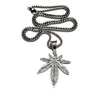 Royal Swan Antique Silver Marijuana Pendant (50mm x 36mm) on a 60cm Stainless Steel Chain Necklace in a Velvet Gift Bag Weed Leaf Cannabis Stoner Hemp Jewelry