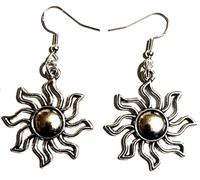 Royal Swan Antique Silver Minimalist Flaming Sun Drop Earrings, Sterling Silver Hooks, Boho Style, Planet Design, 40mm Length, Dangle Earrings, Unisex, Velvet Gift Bag Included