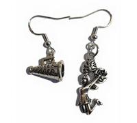 Royal Swan Antique Silver, Mismatched Cheerleader & Megaphone Earrings on Sterling Silver Hooks in a Velvet Gift Bag. Cheerleading. Pom-Pom Girl Jewelry.