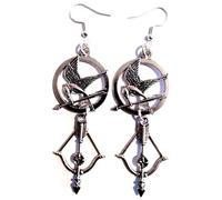 Royal Swan Antique Silver Mocking Bird with Bow & Arrow Dangly Earrings on Sterling Silver Hooks in a Velvet Gift Bag.Jay with Arrow Jewelry.