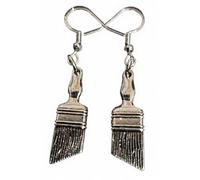 Royal Swan Antique Silver Painter's Paint Brush (27x11mm) Earrings on Hallmarked Sterling Silver Hooks in a Velvet Gift Bag. Painter & Decorator Earrings.
