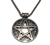 Royal Swan Antique Silver Pentagram Pentacle Pendant Necklace with a 60 cm Stainless Steel Box Chain in a Velvet Gift Bag. Witch Wizard Magic Protection Jewelry for Men Women