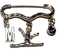 Royal Swan Antique Silver, Personalised Gymnast Brooch with Initial & Birthstone in a Velvet Gift Bag. Gymnastics Pin/Badge.