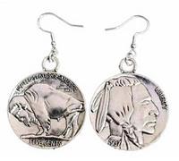 Royal Swan Antique Silver, Retro 1937 USA Nickel (35mm) Earrings on Hallmarked Sterling Silver Hooks in a Velvet Gift Bag. 5 Cent Coin Earrings.Buffalo & Indian Head Jewelry
