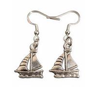 Royal Swan Antique Silver Sailing Boat Earrings on Hallmarked Sterling Silver Hooks in a Velvet Gift Bag. Yacht, Ship, Sailor Earrings.