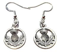 Royal Swan Antique Silver Scottish Thistle Earrings with Sterling Silver Hallmarked Hooks, Silver Dangle Style in a Velvet Gift Bag, Burns Night, Hogmanay