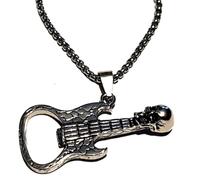 Royal Swan Antique Silver Skull Guitar Pendant Necklace with a 60 cm Stainless Steel Box Chain in a Velvet Gift Bag. Guitarist, Musician, Rocker Jewelry for Men Women