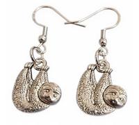 Royal Swan Antique Silver Sleepy Sloth Earrings on Sterling Silver Hallmarked Hooks in a Velvet Gift Bag. Cute, South American Animal Jewelry.