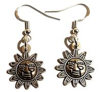 Royal Swan Antique Silver Smiling Sun Drop Earrings with Sterling Silver Hooks, Boho Style, Planet Design, Velvet Gift Bag